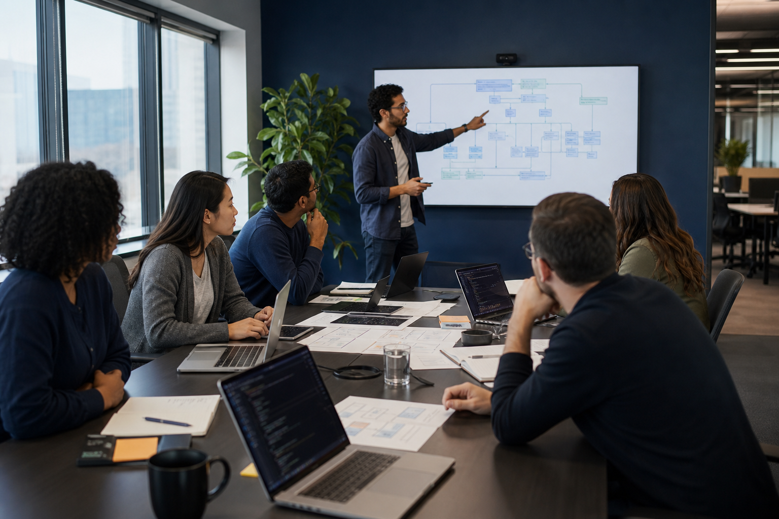 Software engineering team resolving development challenges